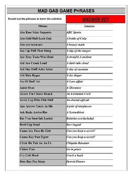 mad gab phrases and answers.